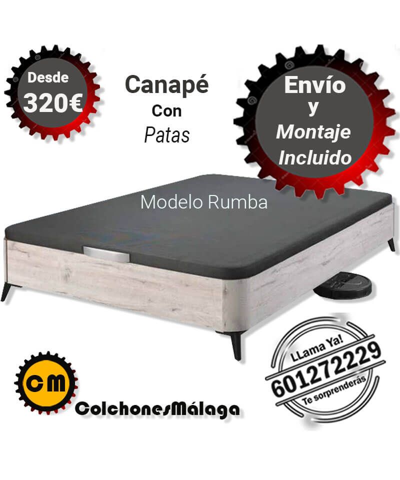 Canapé Con Patas Rumba-Oferta con Envío y Montaje- ColchonesMálaga.com  Medidas de canape 135x190