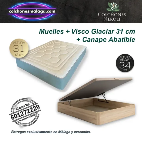 Colchones Muelles Ensacados Viscoinstant Glaciar 31 cm con Canape Abatible Reforzado
