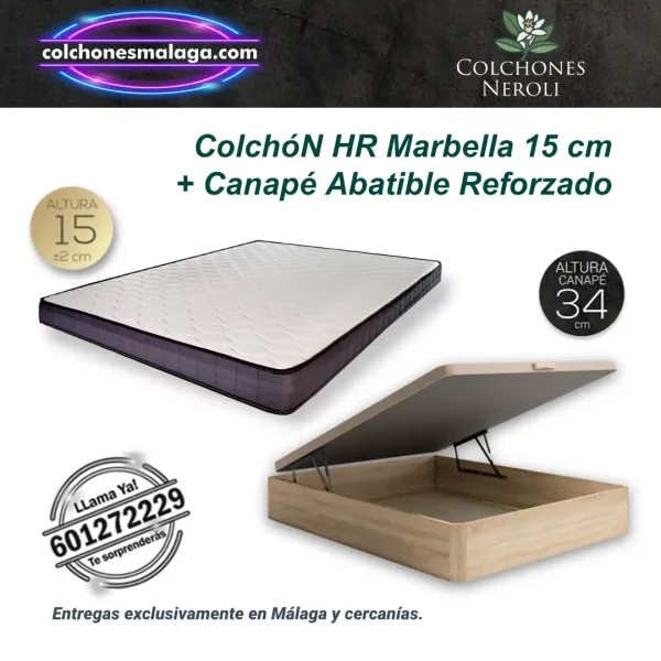 Colchones hr marbella 15 cm + canapé abatible reforzado