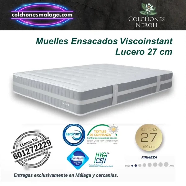 colchones muelles ensacados viscoinstant lucero 27 cm con firmeza suave media y muelles independientes