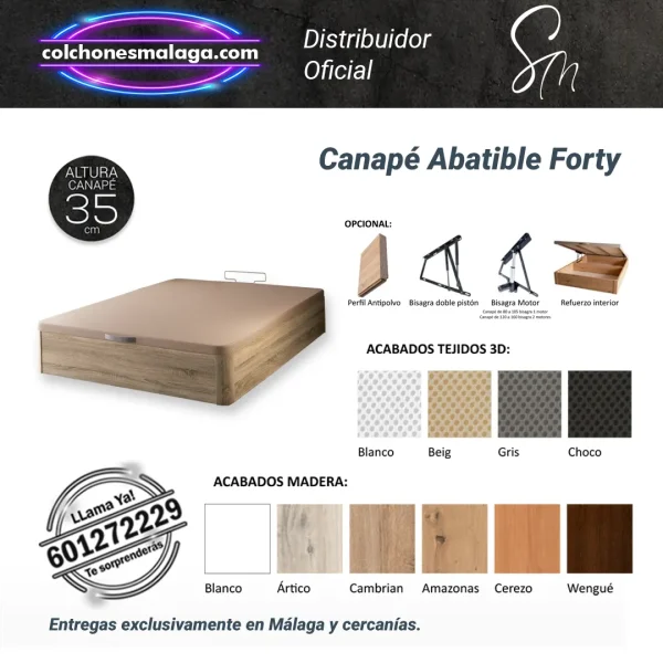 Canape Abatible Forty Santaella caracteristicas Canapé Abatible Forty con diseño moderno y gran capacidad de almacenamiento detalles