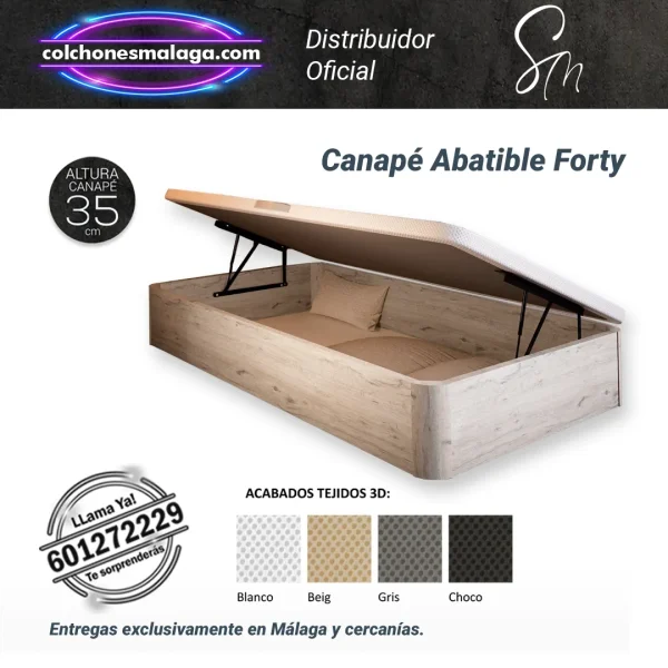 Canapé Abatible Forty Santaella lateral 2 Canapé Abatible Forty con diseño moderno y gran capacidad de almacenamiento. Apertura lateral