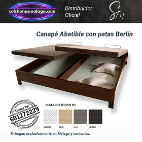 Canapé Abatible Berlín con altura de 41 cm y tapa 3D ventilada. Con patas