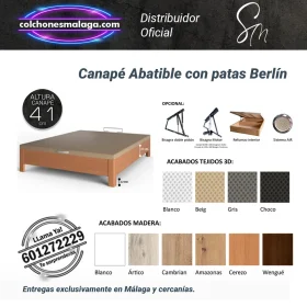 Canapé Abatible Berlín con altura de 41 cm y tapa 3D ventilada.