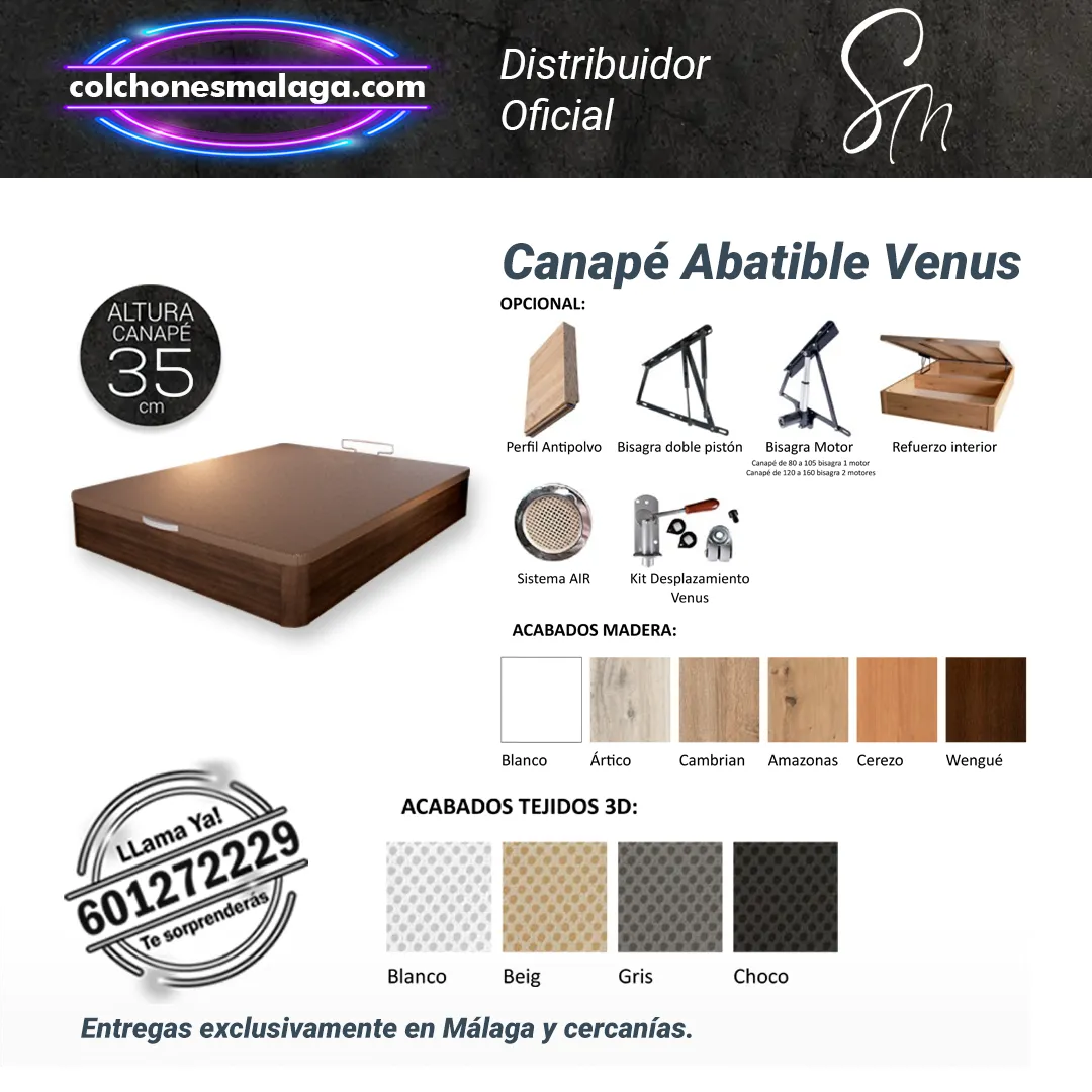 canape abatible venus detalles Canapé Abatible Venus con diseño moderno, tapa ventilada y gran capacidad de almacenamiento.