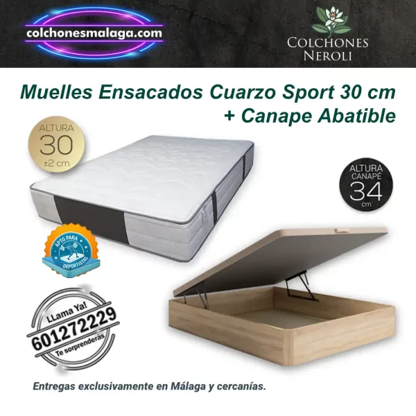 Colchones Muelles Ensacados Cuarzo Sport 30 cm con Canape Abatible Reforzado