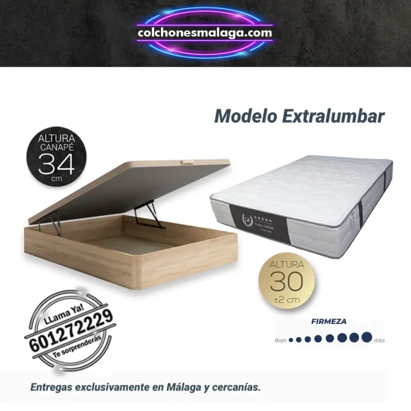 Extralumbar mattress pack with premium ottoman base, high firmness, 30 cm thickness.