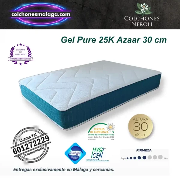 colchones gel pure 25k azaar 30 cm con núcleo de gel viscoelástico de alta densidad y firmeza media
