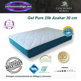 colchones gel pure 25k azahar 30 cm con núcleo de gel viscoelástico de alta densidad y firmeza media