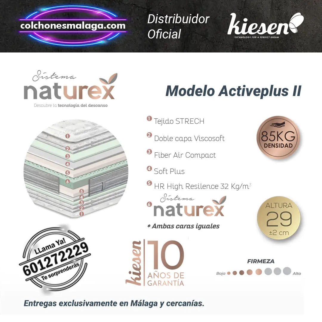 colchon activeplus II caracteristicas Caracteristicas de los Colchones de muelles inyectados Activeplus II Kiesen - 29 cm, tecnología avanzada y descanso exclusivo.