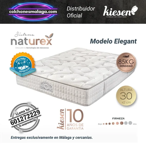 Colchones de muelles inyectados Elegant Kiesen con 30 cm de altura, tecnología Naturex y confort superior.