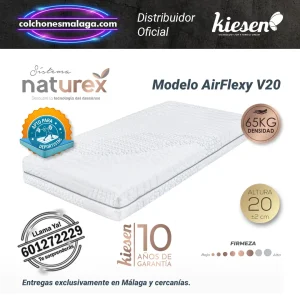 Colchones Airflexy V20 Kiesen con núcleo Air-Tech y tejido Strech para un descanso reparador.