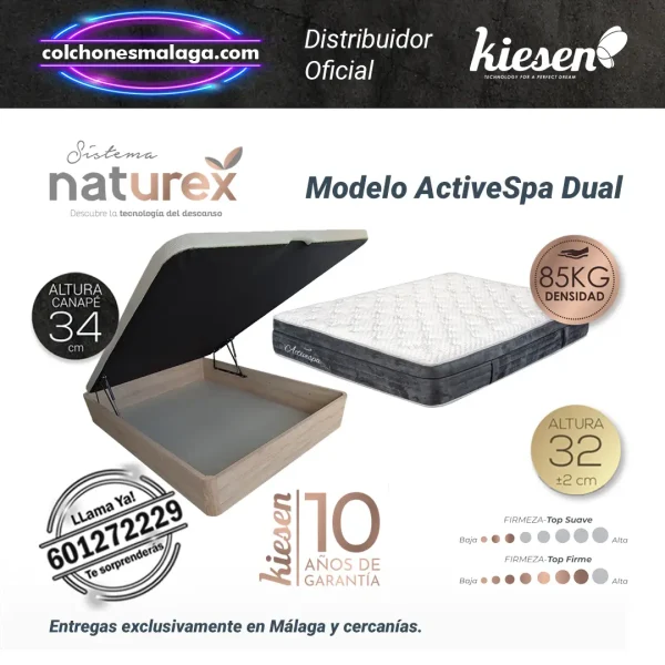 Colchon de muelles ActiveSpa Dual con canape abatible, perfecto para descanso y almacenamiento.