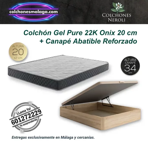 Colchones gel pure 22k onix 20 cm + canap&eacute; abatible reforzado