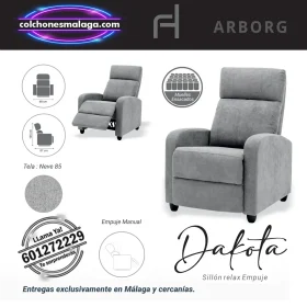 Sillon relax Dakota muelles ensacados con mecanismo manual de empuje, tapizado en tela Neve 85, ideal para aliviar la presion lumbar.