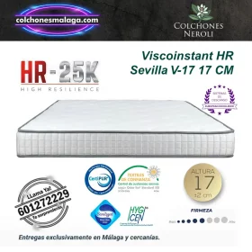 colchones viscoinstant hr sevilla v-17 17 cm con núcleo HR 25K y capa viscoinstant de firmeza firme