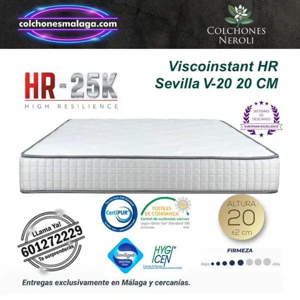 colchones viscoinstant hr sevilla v-20 20 cm con núcleo HR 25K y viscoinstant de firmeza firme