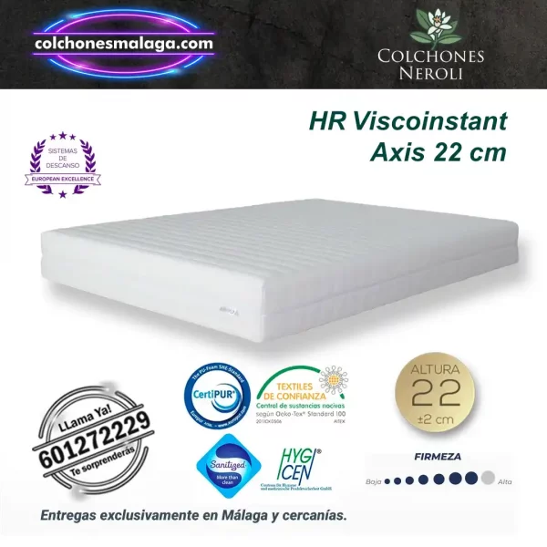 colchones hr viscoinstant axis 22 cm con firmeza alta, recomendado para deportistas y personas de peso elevado