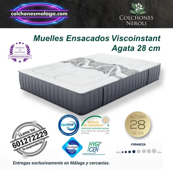 colchones muelles ensacados viscoinstant agata 28 cm con firmeza suave media y muelles independientes