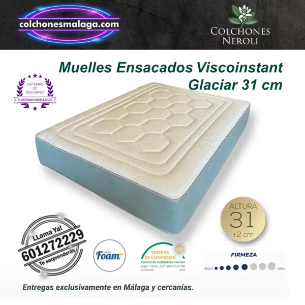 colchones muelles ensacados viscoinstant glaciar 31 cm con firmeza media y excelente ventilación natural