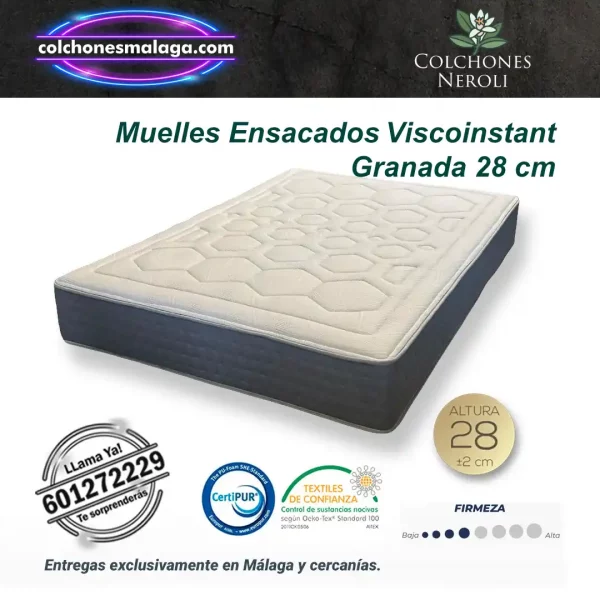colchones muelles ensacados viscoinstant granada 28 cm con firmeza suave media y muelles independientes