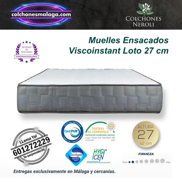 colchones muelles ensacados viscoinstant loto 27 cm con firmeza suave y muelles independientes