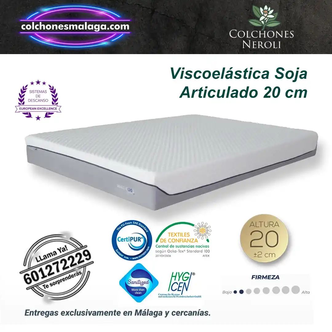 Colchones Viscoelástica Soja Articulado 20 cm - Adaptable colchones viscoelastica soja articulado 20 cm diseñados para camas articuladas eléctricas y manuales