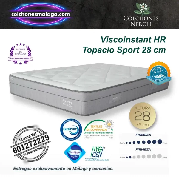 colchones viscoinstant hr topacio sport 28 cm en versión suave y extrafirme con núcleo HR 26K
