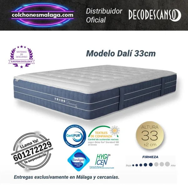 colchones de muelles dali 33 cm, doble capa de viscoinstant y box perimetral HR. Firmeza media y diseño premium