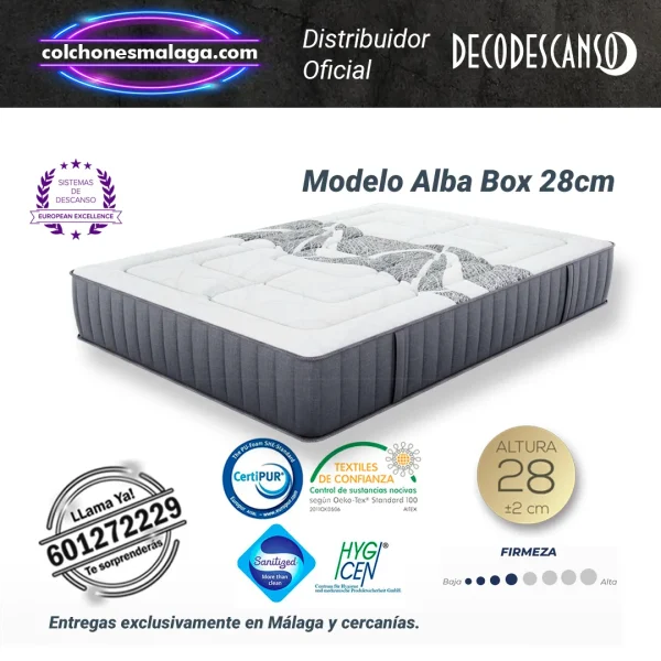 colchones de muelles alba box 28 cm, , doble cara viscoinstant y box HR perimetral, firmeza suave-media