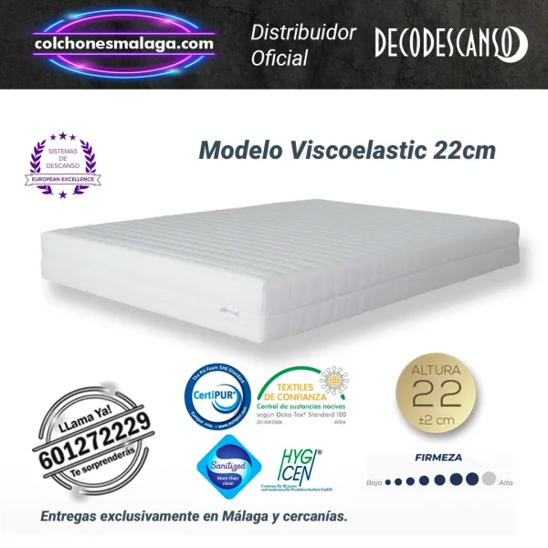 Colchones Viscoelastic 22 cm con núcleo perfilado HR y viscoinstant, firmeza alta y compatible con cama