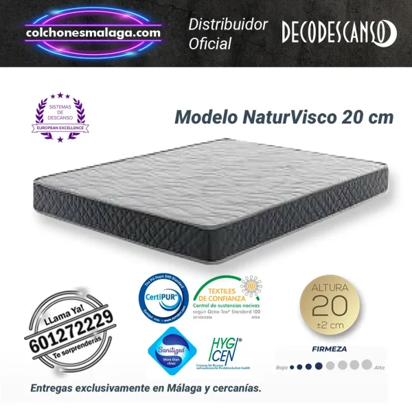 Colchones viscoelasticos naturvisco 20 cm con firmeza media, compacto y economico