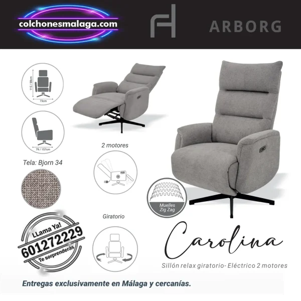 Sillon relax electrico giratorio Carolina con 2 motores y tapizado Bjorn 34