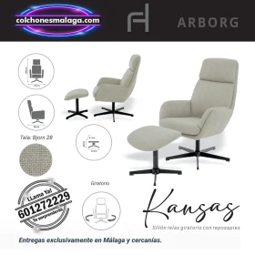 Sillon relax giratorio Kansas de Arborg con reposapies tapizado en tela Bjorn 28