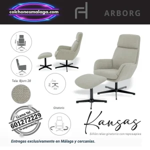 Sillon relax giratorio Kansas de Arborg con reposapies tapizado en tela Bjorn 28