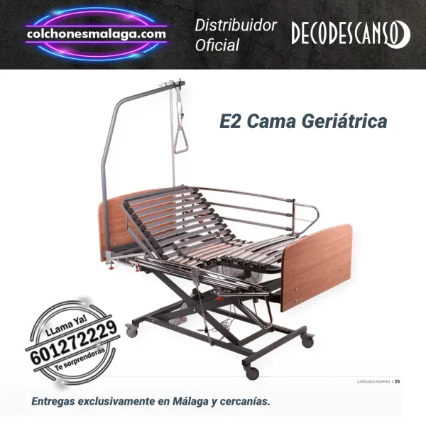 cama geriatrica hospitalaria con carro elevador, eléctrica, de 4 planos, y barandillas laterales
