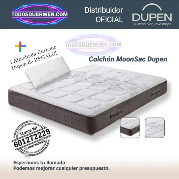 Colchones de muelles MoonSac Dupen 27 cm con visco y almohada carbono de regalo. Confort firme y duradero.