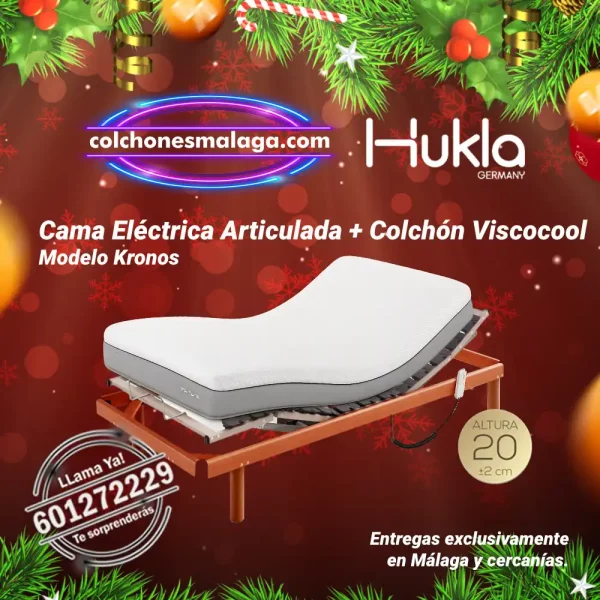 Camas articuladas electricas Kronos M Hukla con colchon Viscocool 20 cm viscoelástica de soja y motor silencioso en promoción Mes de los Regalos en Málaga