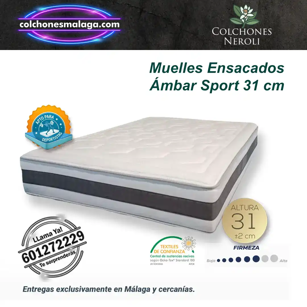 Colchones Muelles Ensacados Ámbar Sport 31 cm - Superior colchones muelles ensacados ambar sport 31 cm con firmeza media alta, recomendado para deportistas