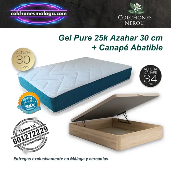 Colchones gel pure 25k azaar 30 cm + canapé abatible reforzado