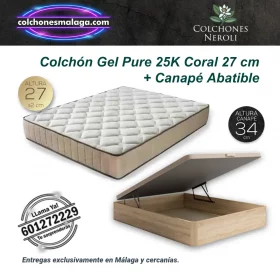 Colchones gel pure 25k coral 27 cm + canapé abatible reforzado