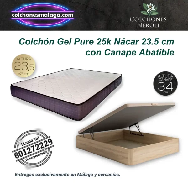 Colchones Gel Pure 25k Nacar 23.5 cm con Canape Abatible reforzado