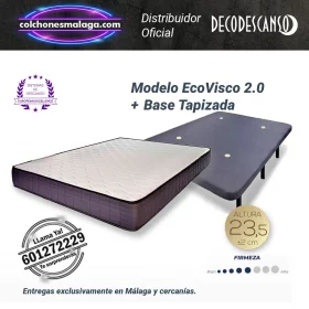 Colchones viscoelasticos EcoVisco 23.5 cm con base tapizada. Firmeza media, descanso sereno y montaje profesional en Malaga.