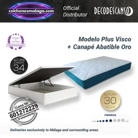 Colchones viscoelasticos PlusVisco Nucleo 25K 30 cm con canape abatible Oro. Firmeza media-alta, confort y montaje en Malaga.