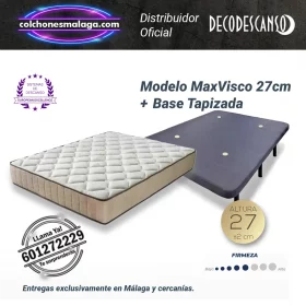 Colchones viscoelasticos MaxVisco 27 cm con base tapizada. Firmeza media-alta, frescor y montaje en Malaga.
