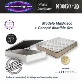 Colchones viscoelasticos MaxVisco 27 cm con canape abatible Oro. Firmeza media-alta, frescor y montaje en Malaga.