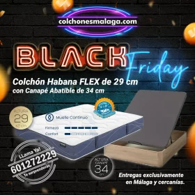 Colchones de Muelles Continuos Habana Flex 29 cm con Canapé Abatible Black Friday , firmeza media-alta, ideal para deportistas, entrega profesional en Málaga.