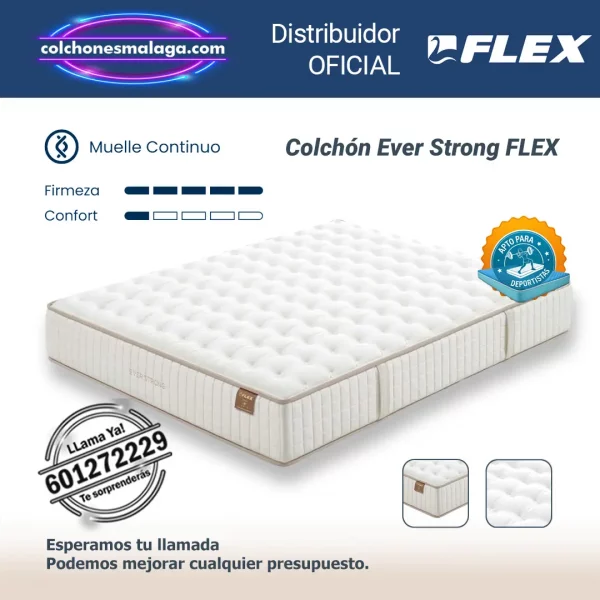 colchones de muelle continuo ever strong flex 30 cm con muelle continuo Multielástic Strong Support, firmeza alta, ideal para deportistas, entrega profesional en Málaga.