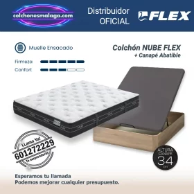 Colchones de Muelles Ensacados Nube Flex 30 cm con Canapé Abatible, reforzado, firmeza media-alta, montaje profesional en Málaga.