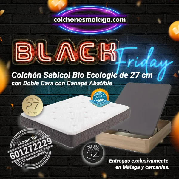 Pack Colchones Bio Ecologic Sabicol 27 cm Simple Cara con Canape Abatible ecológico y firmeza media con entrega y montaje incluidos en Málaga.